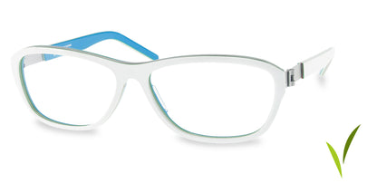 Free Form Eyewear™ Titanium 14g feather-light green full frame glasses with blue inner arms, luxury German design for men and women. Lightweight and screwless hinge eyeglasses ideal for strong prescriptions and all-day comfort.