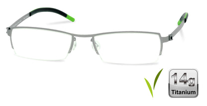 Free Form Eyewear™ FFA910 green titanium half-frame eyeglasses with 14g ultra-lightweight German design for men and women. Ideal for blue light and prescription use.