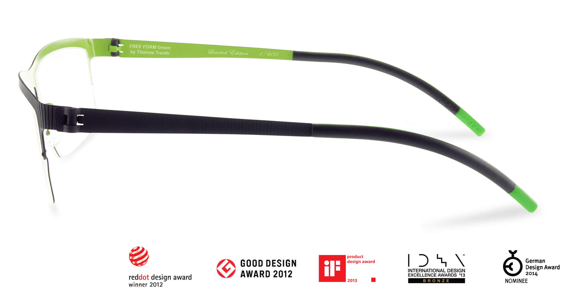 Free Form Eyewear™ Titanium 14g FFA932 green half-frame glasses with screwless hinge and luxury German design. Ultra-lightweight for men and women.