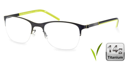 Free Form Eyewear™ FFA918 green half-frame titanium glasses with 14g ultra-lightweight design and screwless hinges. Luxury German-engineered unisex eyeglasses.