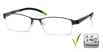 Free Form Eyewear™ FFA906 green half-frame titanium glasses with 14g ultra-lightweight design and screwless hinges, ideal for men and women seeking luxury German-engineered vision care.