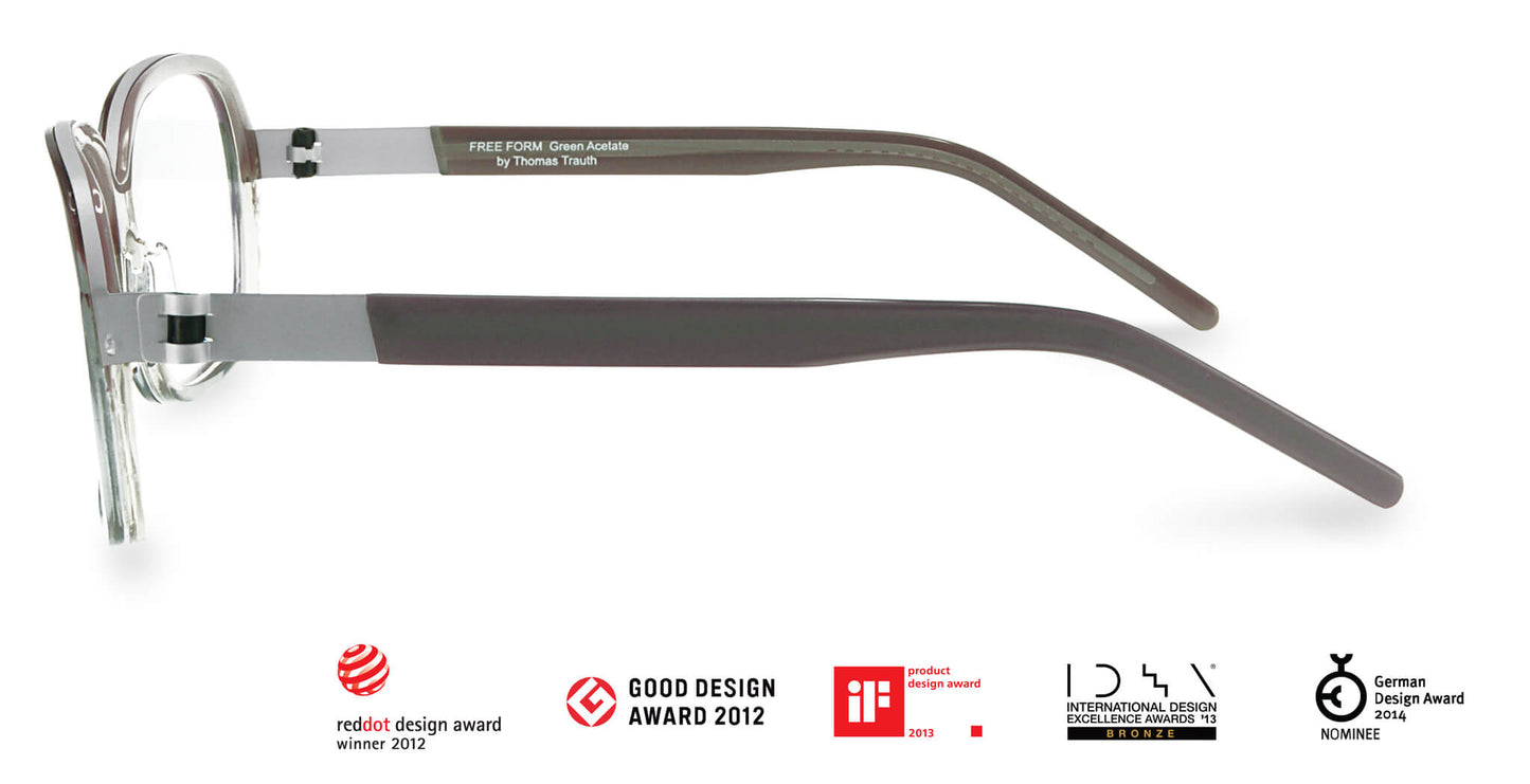 Free Form Eyewear™ Titanium 14g feather-light eyeglasses in green full frame with screwless hinge, luxury German design for men and women. Award-winning lightweight titanium glasses ideal for strong prescriptions and all-day comfort.