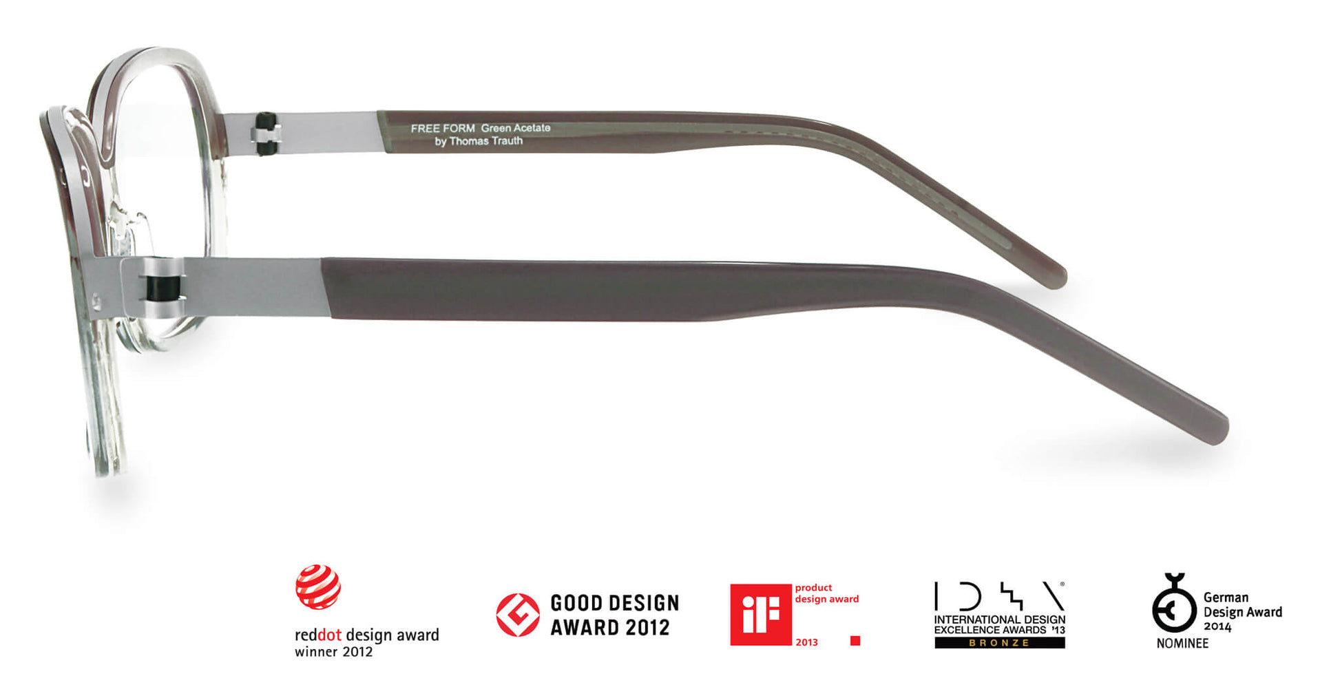 Free Form Eyewear™ Titanium 14g feather-light eyeglasses in green full frame with screwless hinge, luxury German design for men and women. Award-winning lightweight titanium glasses ideal for strong prescriptions and all-day comfort.