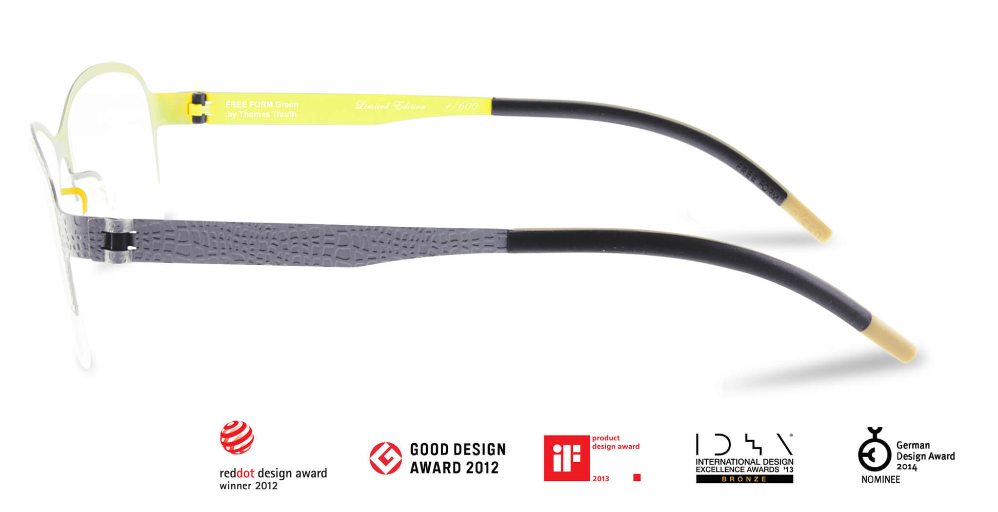 Free Form Eyewear™ Titanium 14g feather-light eyeglasses in green half-frame with screwless hinge and luxury German design. Lightweight and durable for men and women.