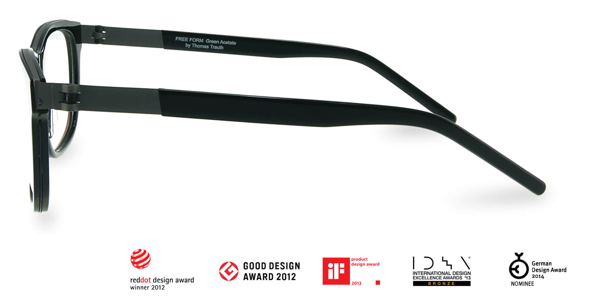 Free Form Eyewear™ Titanium 14g feather-light eyeglasses in green full frame with screwless hinge, luxury German design for men and women.