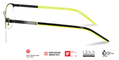 Free Form Eyewear™ Titanium 14g feather-light eyeglasses in green half-frame design with screwless hinge. Luxury German design for men and women.