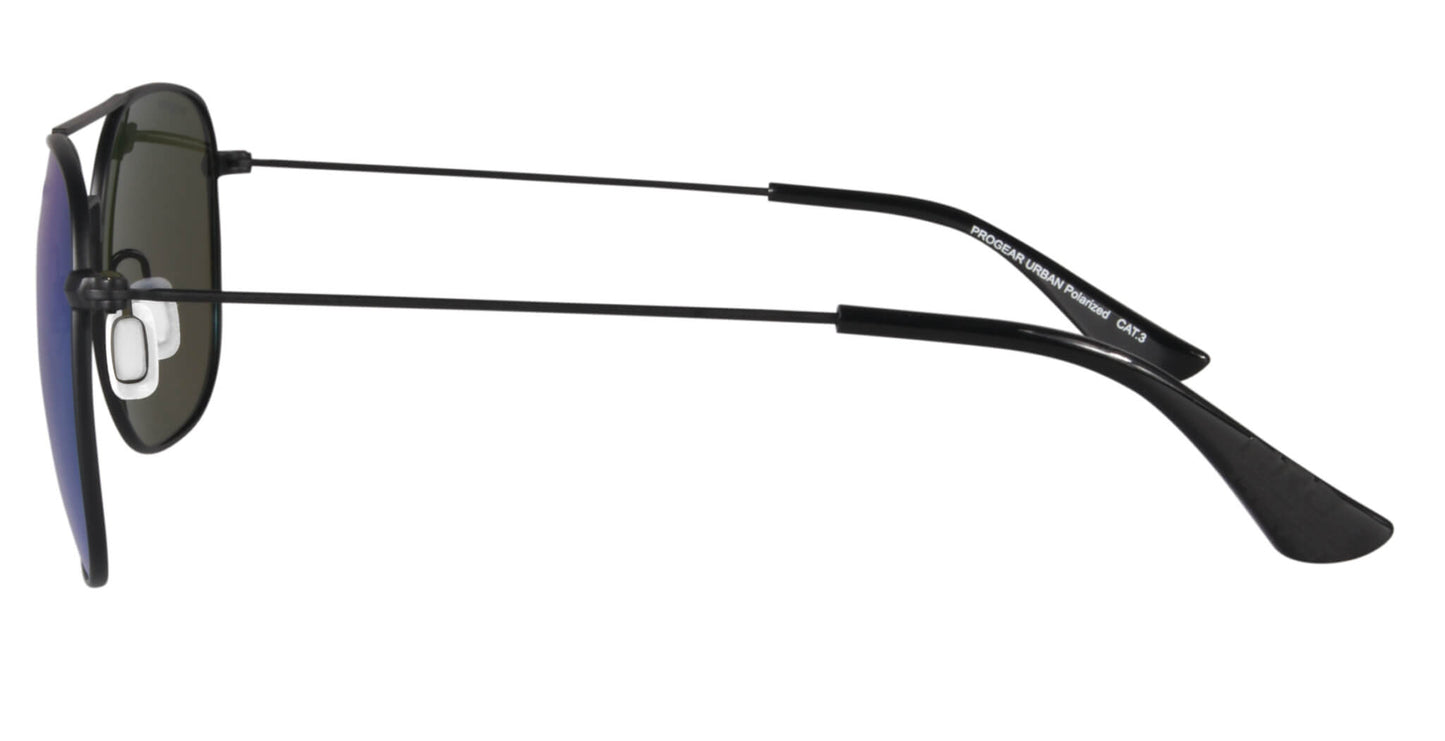 Side profile of black PROGEAR Urban U-1512 sunglasses showing slim temples and ergonomic design for all-day comfort.