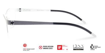 Free Form Eyewear™ Titanium 14g luxury eyeglasses in green half-frame design with screwless hinges, lightweight German engineering for men and women.