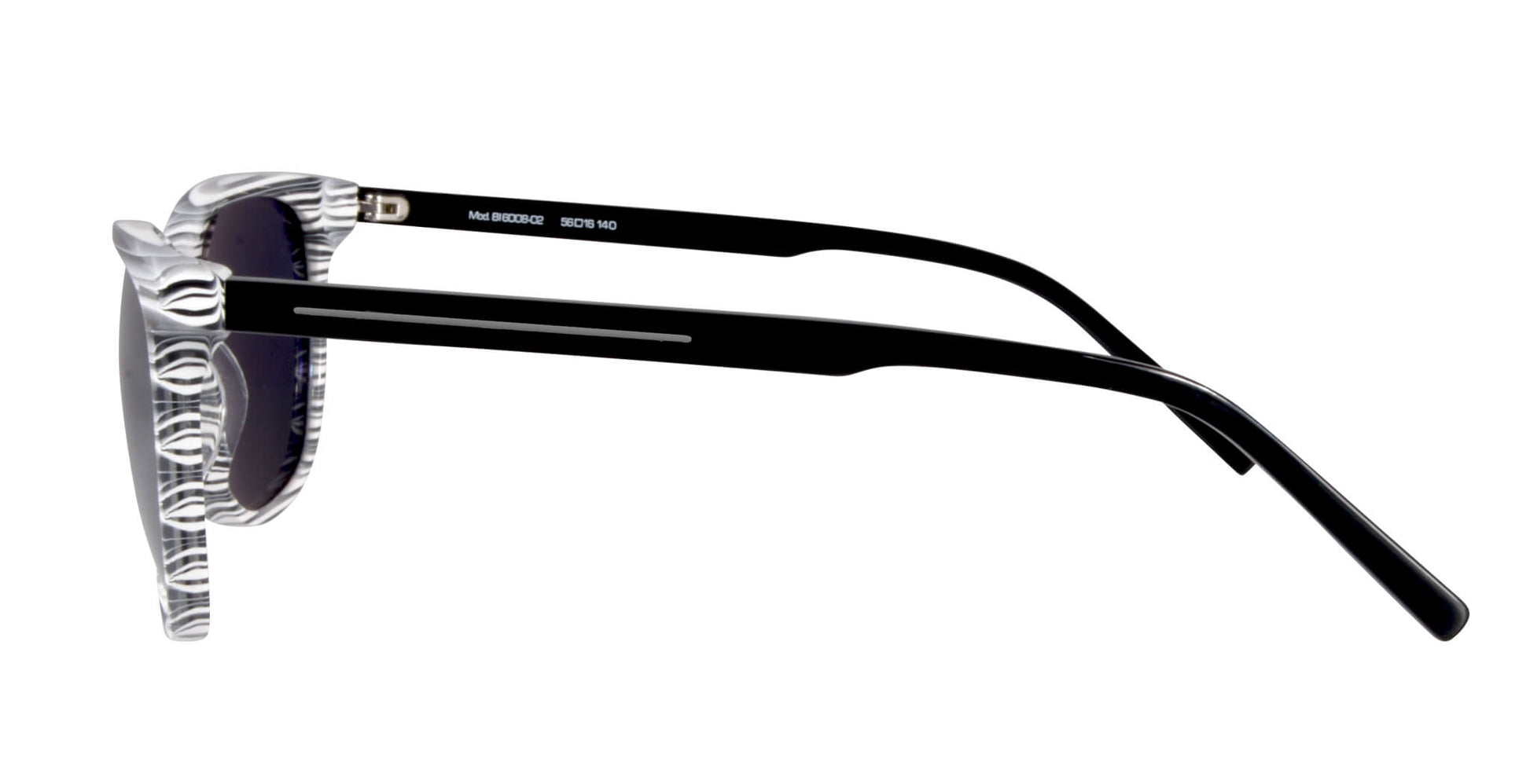 Side profile of PROGEAR Urban BI-6008 sunglasses in crystal gray. Lightweight frame with black temples for comfort and durability.