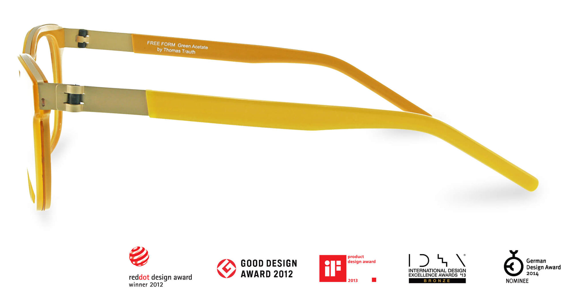 Free Form Eyewear™ FFA983 titanium glasses in yellow-green full frame with screwless hinge, lightweight 14g German design for men and women.