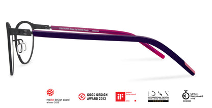 Free Form Eyewear™ Titanium 14g feather-light eyeglasses in green with purple-pink temples, full frame luxury German design for men and women. Lightweight titanium glasses with screwless hinge innovation, ideal for strong prescriptions and all-day comfort.