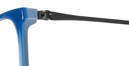 Close-up of Free Form Eyewear™ FFA994 titanium glasses in blue, showcasing screwless hinge and lightweight full frame design for men and women.