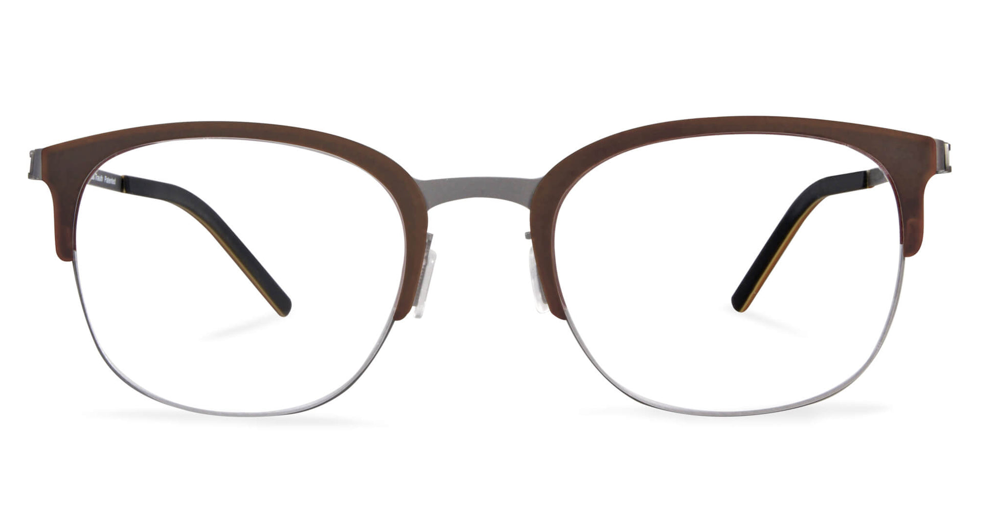 Free Form Eyewear™ Model FFA852 in brown titanium with half-frame design, ultra-lightweight 14g German-engineered eyeglasses for men and women.