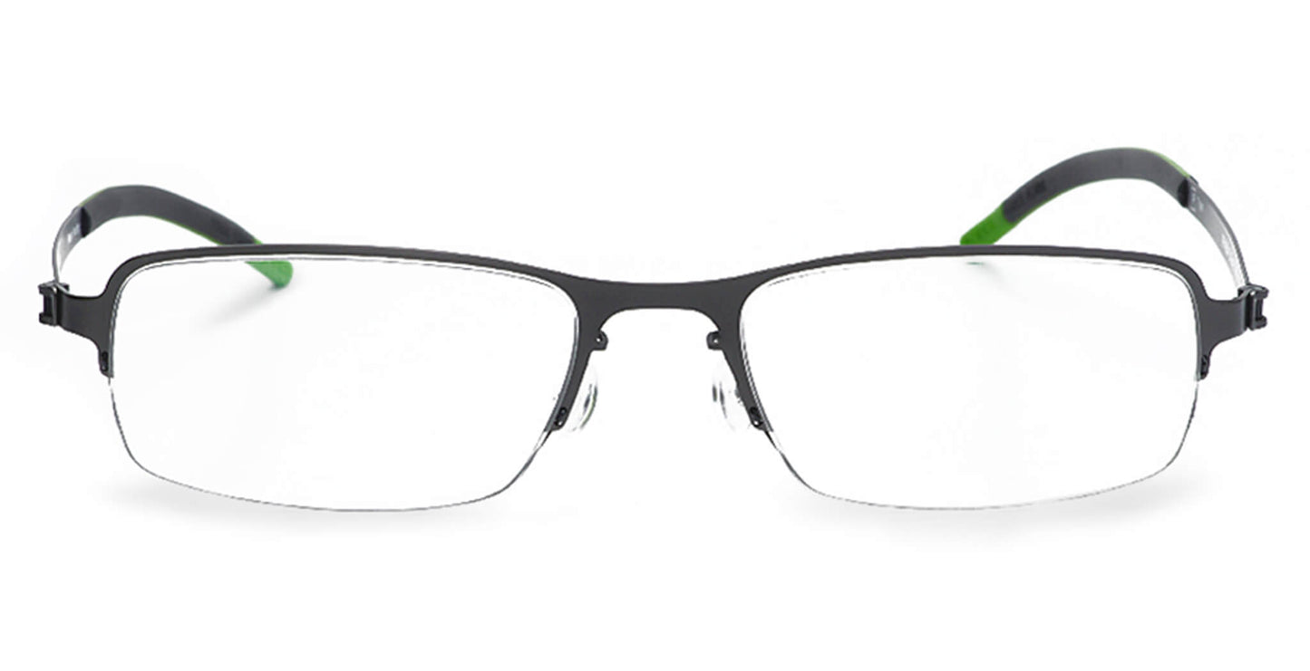 Free Form Eyewear™ Titanium 14g feather-light half frame glasses in green with luxury German design. Lightweight, screwless hinge for men and women.