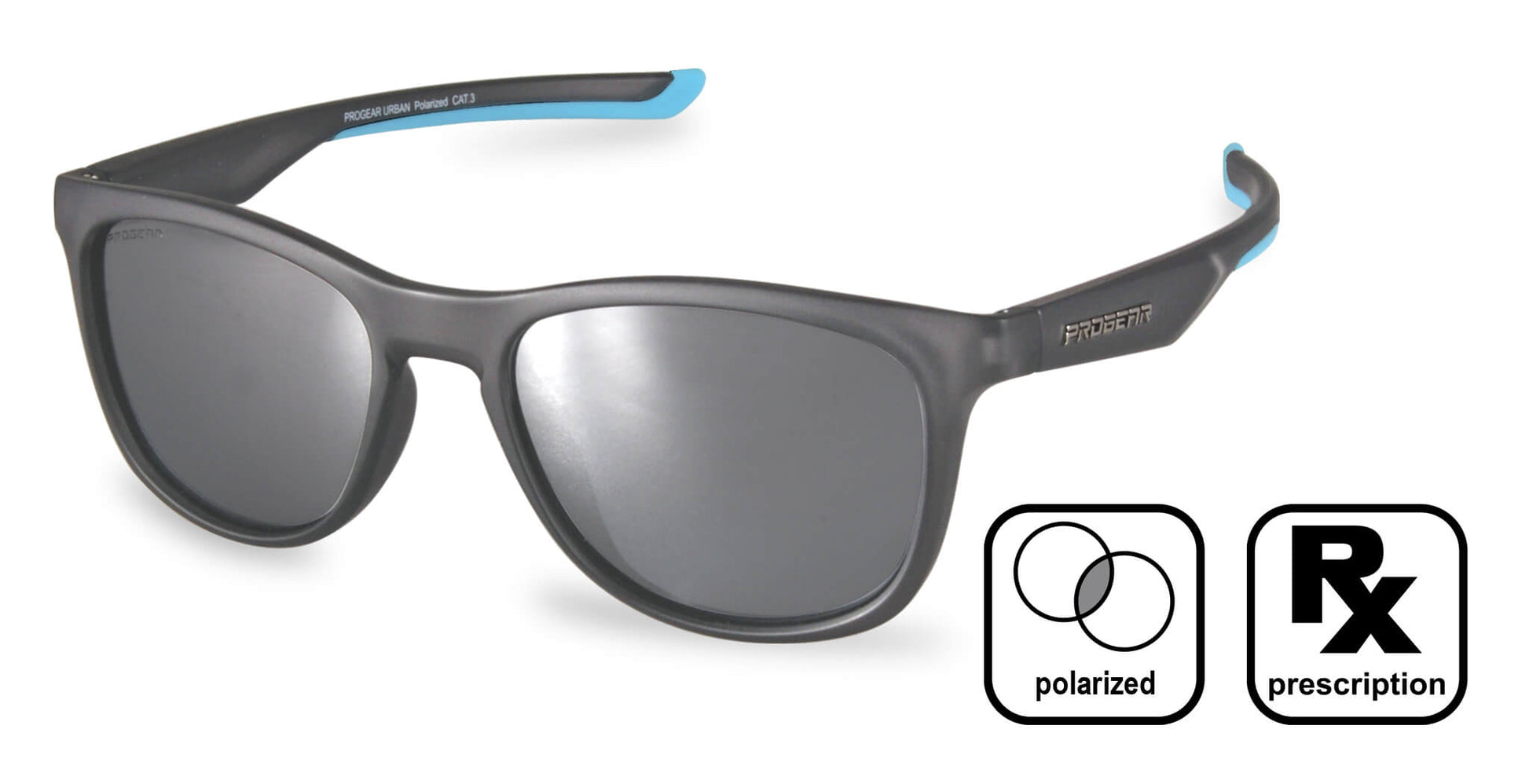 PROGEAR Urban U-1516 prescription sunglasses in matte gray with silver polarized lenses, combining style and performance for active use.