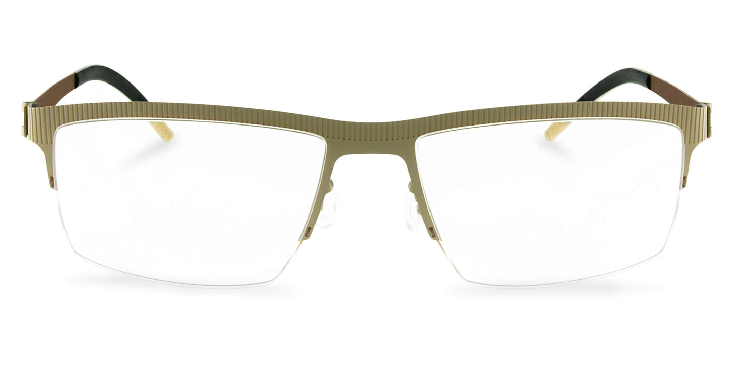 Titanium Glasses GREEN Eyewear Model FFA932 with half frame design, ultra-light 14g build, luxury German engineering for men and women. Ideal for blue light protection and strong prescriptions.