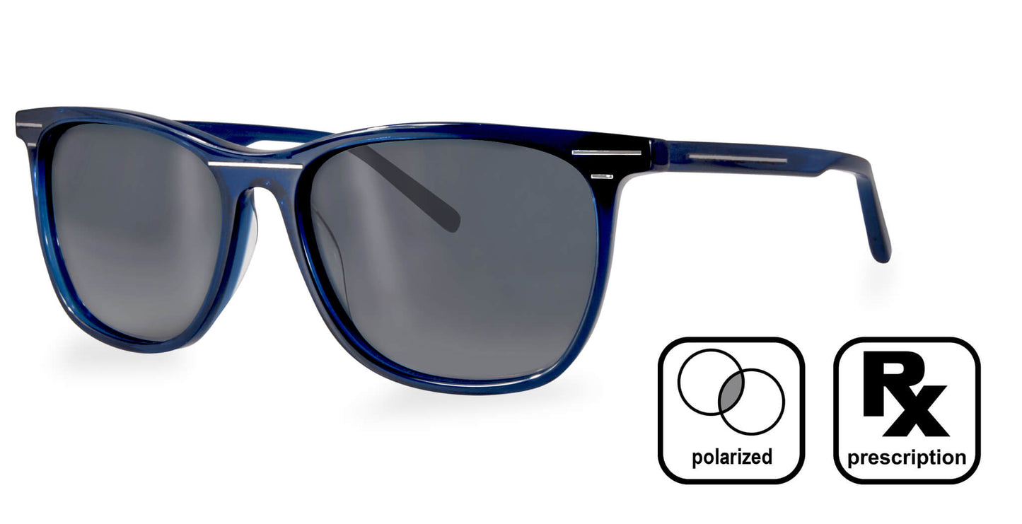 PROGEAR Urban BI-6008 prescription sunglasses in navy blue frame with gray polarized lenses. Sporty and stylish for everyday wear.