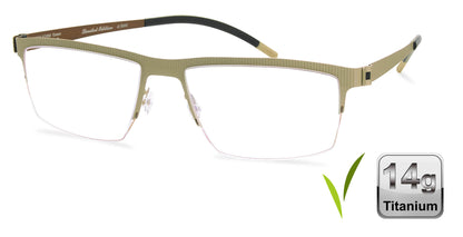 Free Form Eyewear™ FFA932 green half-frame titanium glasses with 14g ultra-lightweight design and screwless hinges, luxury German engineering.