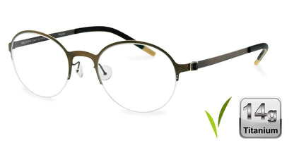 Free Form Eyewear™ FFA915 green half-frame titanium glasses with 14g ultra-lightweight design and screwless hinges for men and women. Luxury German-engineered unisex eyeglasses ideal for strong prescriptions and blue light protection.