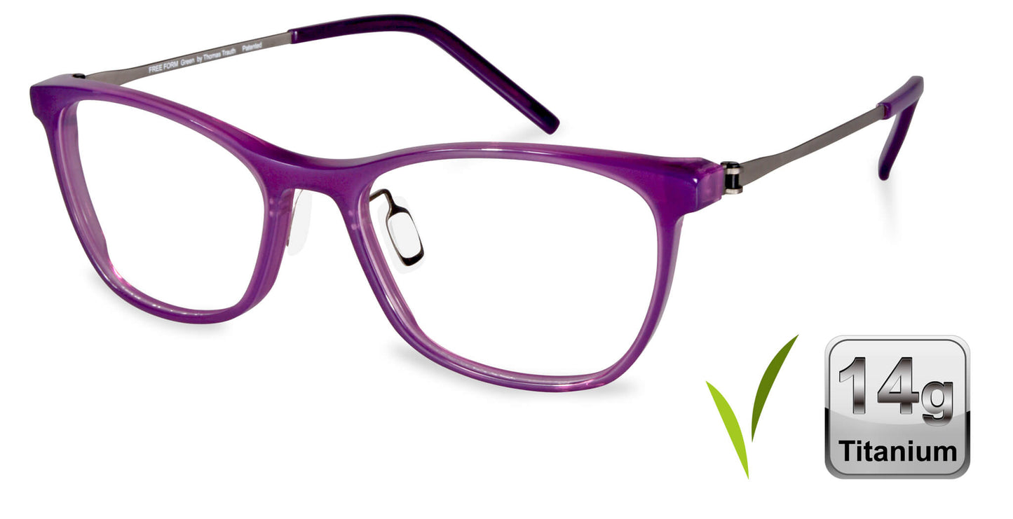 Free Form Eyewear™ FFA993 purple full frame titanium glasses, 14g lightweight German design for men and women, ideal for strong prescriptions.