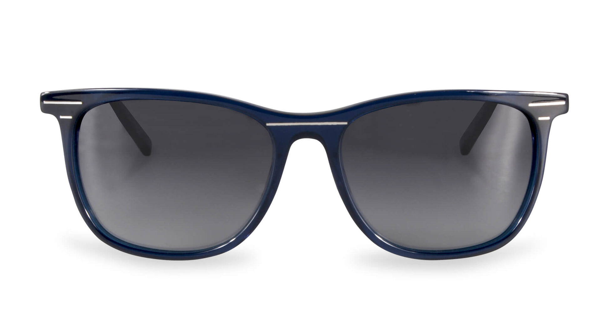 Front view of PROGEAR Urban BI-6008 sunglasses in navy blue with dark gray lenses. Designed for prescription and sun protection.