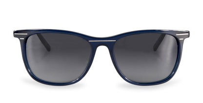 Front view of PROGEAR Urban BI-6008 sunglasses in navy blue with dark gray lenses. Designed for prescription and sun protection.