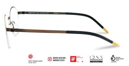 Free Form Eyewear™ Titanium 14g feather-light eyeglasses in green half-frame design with screwless hinges and German engineering. Award-winning luxury titanium glasses for men and women, ideal for strong prescriptions and blue light protection.