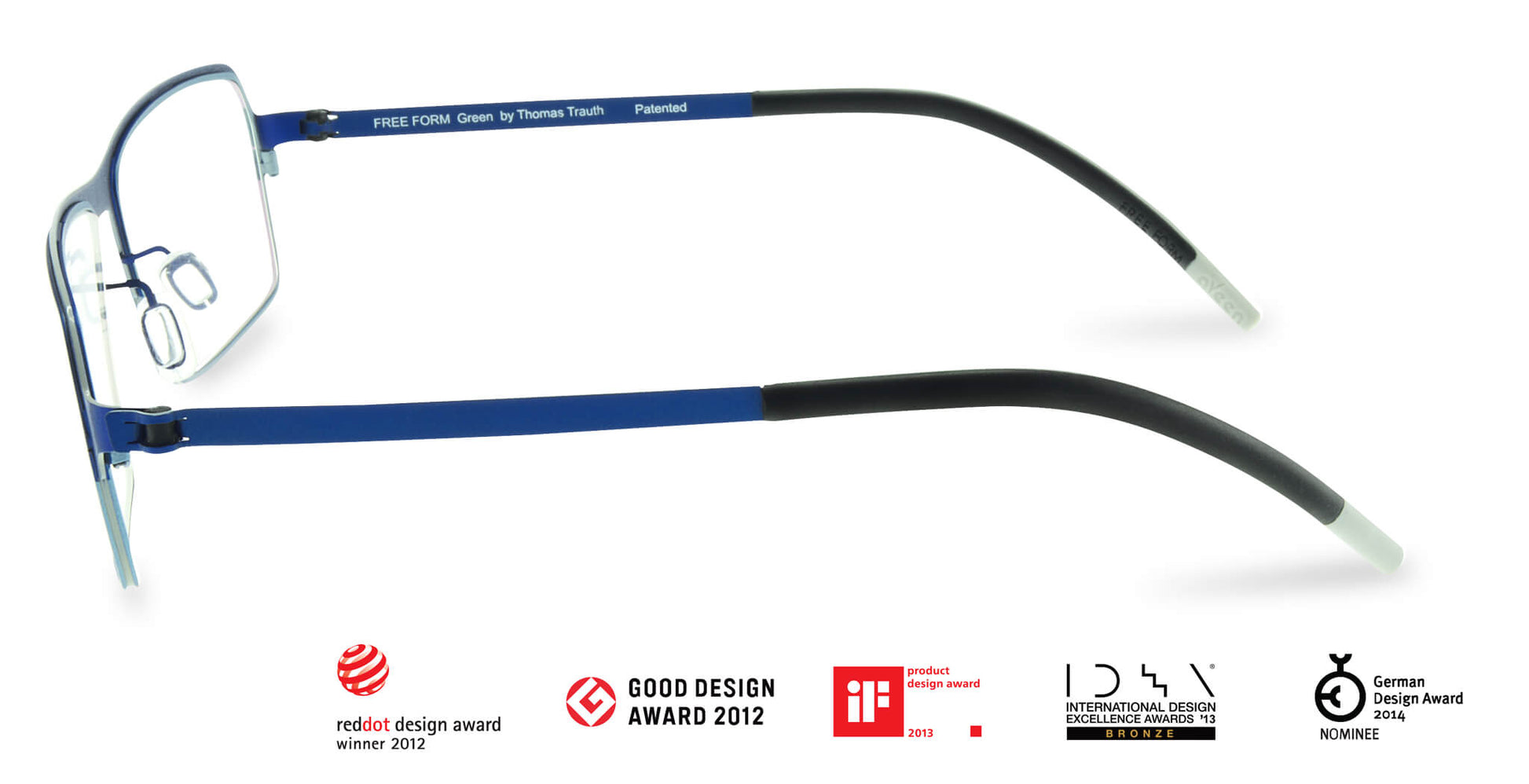 Free Form Eyewear™ Titanium 14g feather-light eyeglasses in green with full rim and screwless hinge, luxury German design for men and women. Award-winning lightweight titanium glasses ideal for strong prescriptions and all-day comfort.