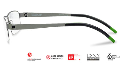 Free Form Eyewear™ Titanium 14g feather-light half frame eyeglasses in green with screwless hinge design. Luxury German design for men and women.
