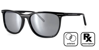 PROGEAR Urban BI-6008 prescription sunglasses in black frame with silver polarized lenses. Sleek, modern design for UV protection.