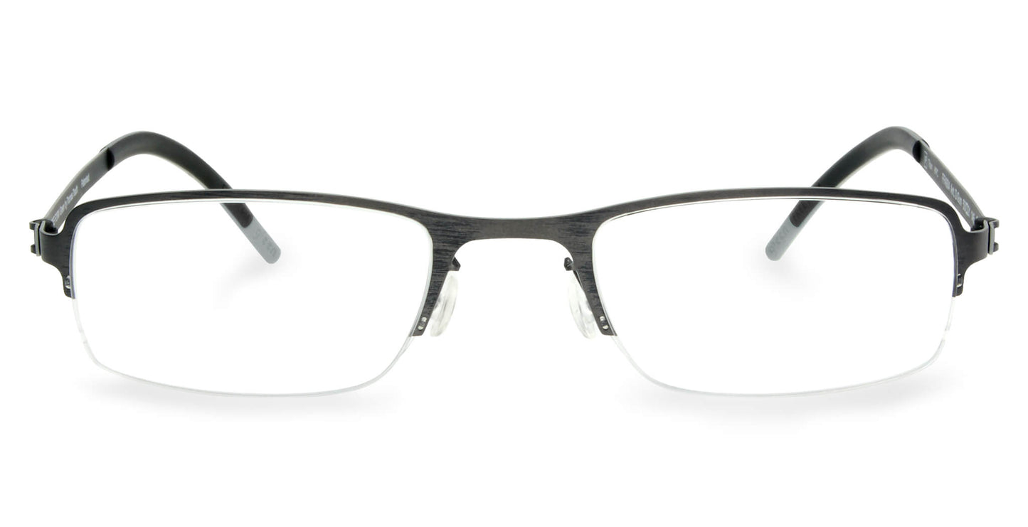 Free Form Eyewear™ Titanium 14g feather-light half frame eyeglasses in black with clear lenses. Luxury German design for men and women, ideal for blue light protection.