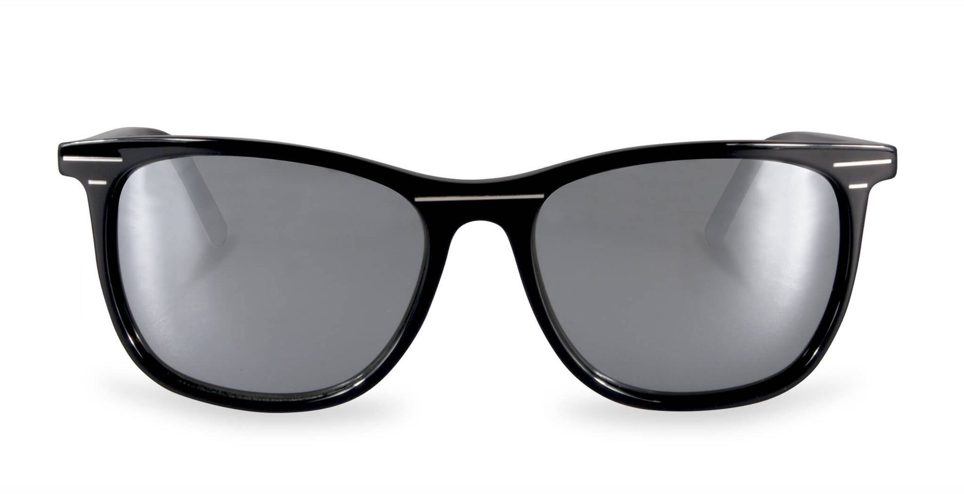Front view of PROGEAR Urban BI-6008 sunglasses in black with mirrored lenses. Perfect for prescription sunwear and glare reduction.
