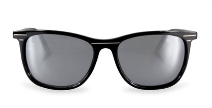 Front view of PROGEAR Urban BI-6008 sunglasses in black with mirrored lenses. Perfect for prescription sunwear and glare reduction.