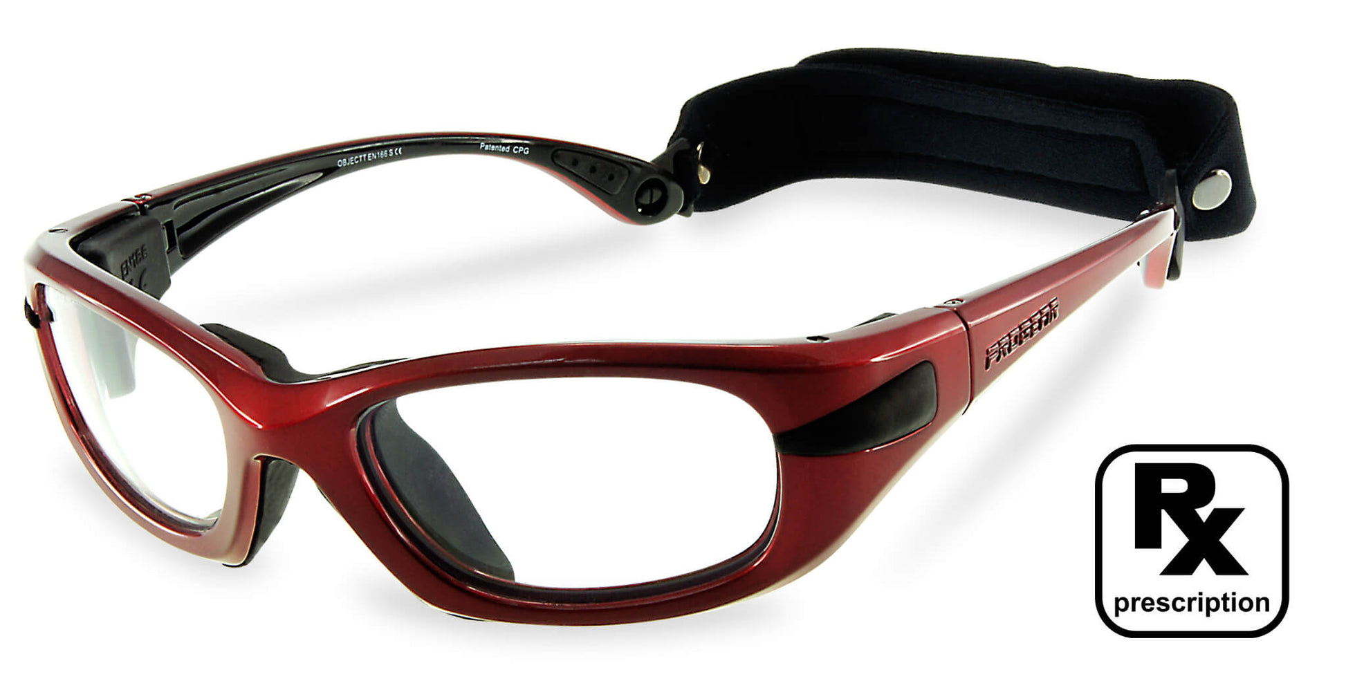 PROGEAR Eyeguard prescription rugby goggles in Shiny Metallic Red with adjustable strap for rugby