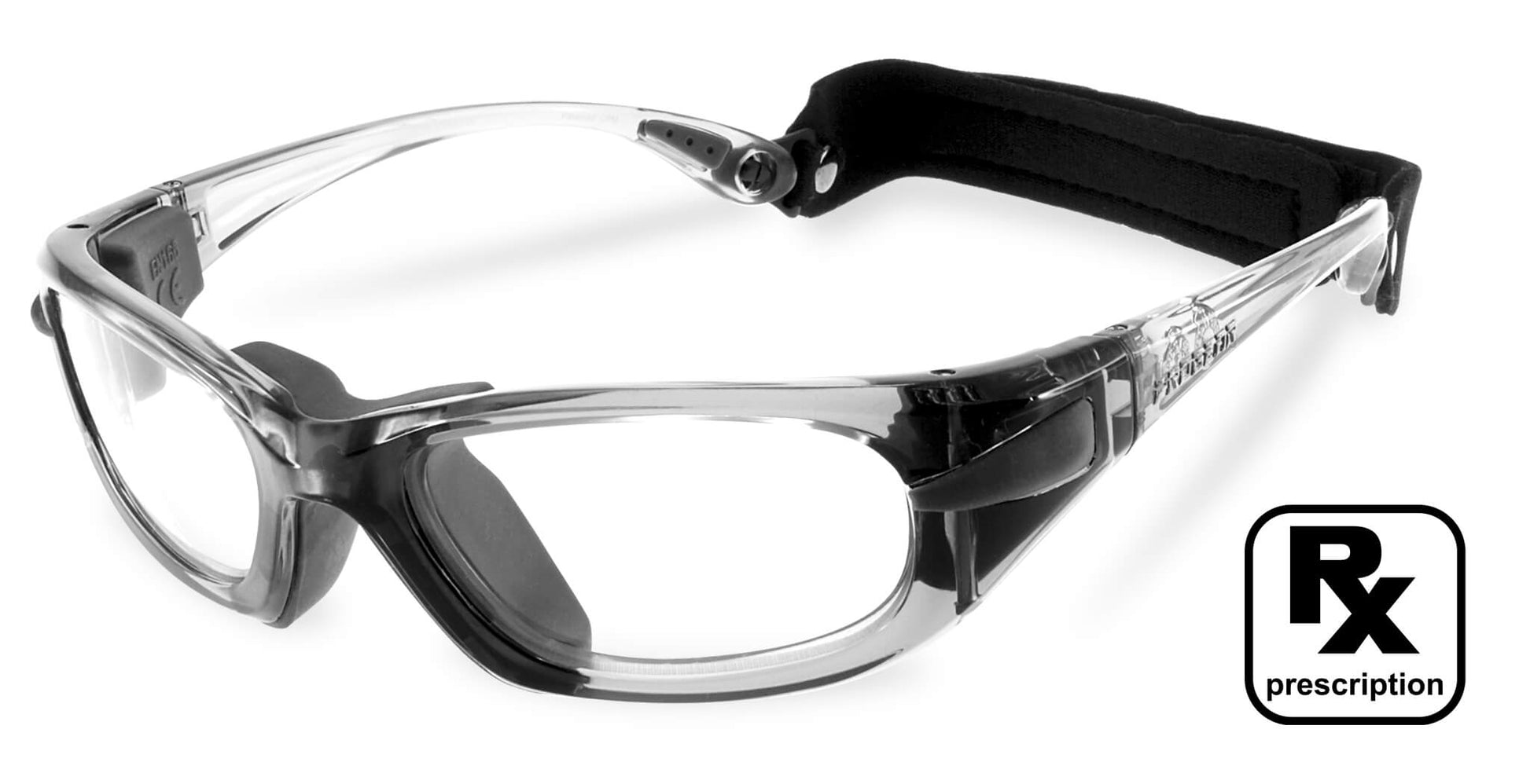 PROGEAR Eyeguard prescription baseball goggles in Shiny Gray Transparent with adjustable strap for baseball