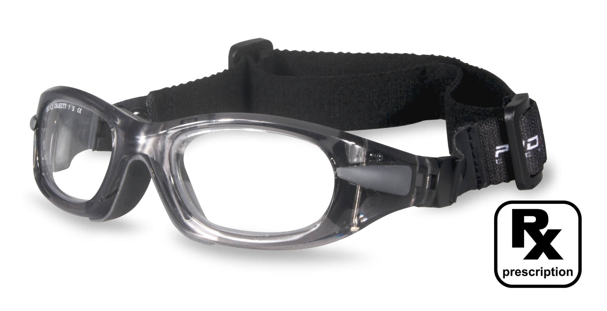 PROGEAR Eyeguard Kids Prescription Sports Goggles in clear black with adjustable strap, ideal for football, basketball, and soccer protection.