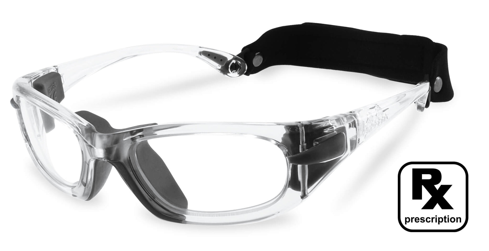 Clear frame PROGEAR Eyeguard prescription pickleball goggles with black strap, ideal for high-impact sports and vision correction.