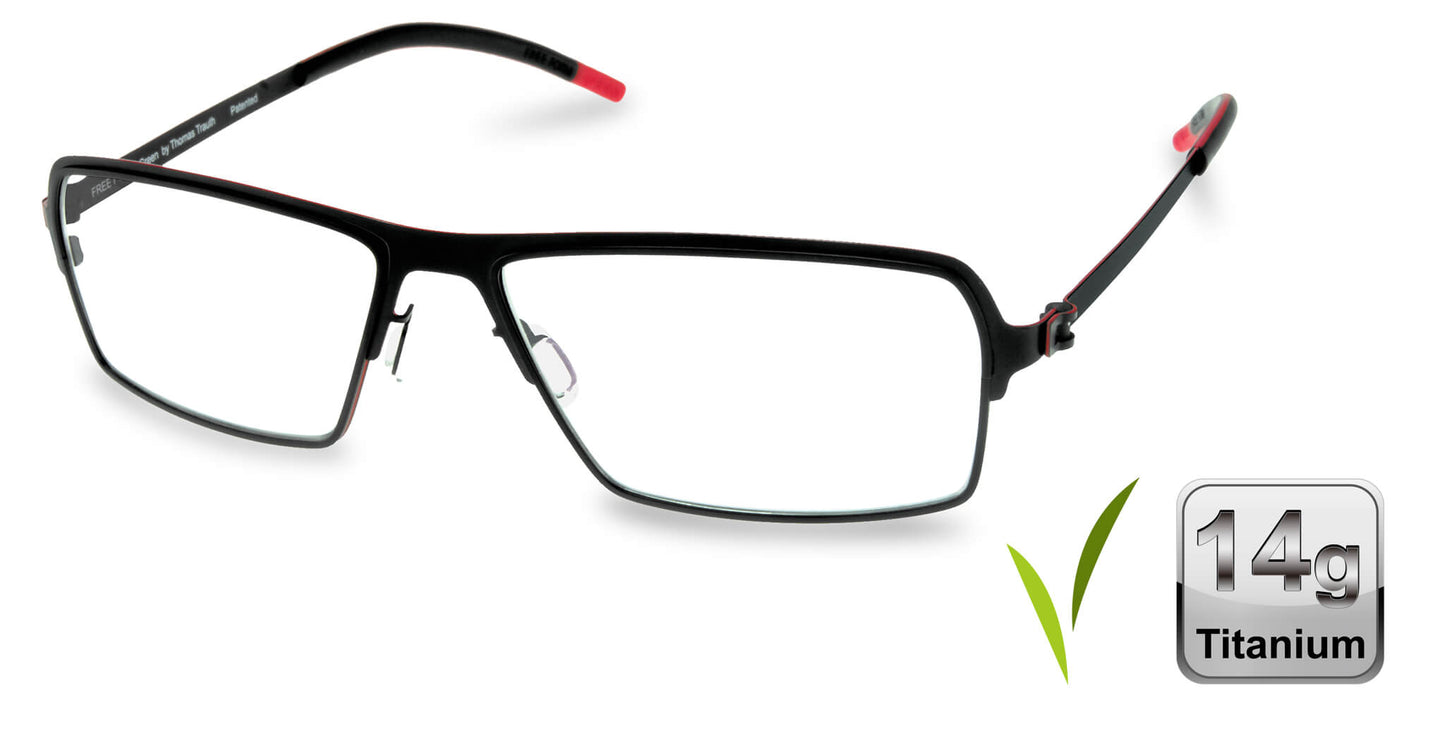 Free Form Eyewear™ Titanium 14g feather-light full frame eyeglasses in green with red temple tips. Luxury German design for men and women.