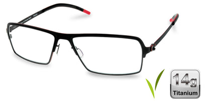Free Form Eyewear™ Titanium 14g feather-light full frame eyeglasses in green with red temple tips. Luxury German design for men and women.