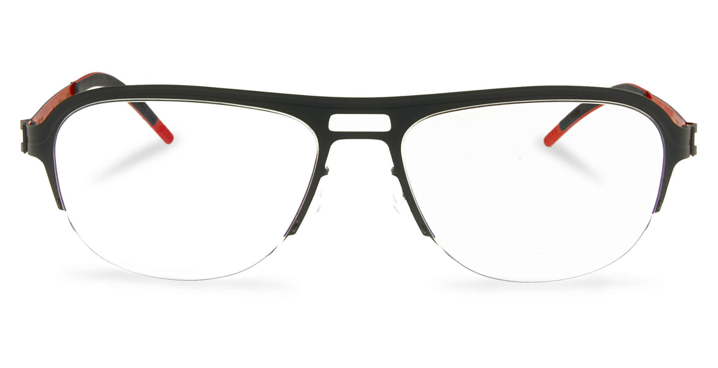 Free Form Eyewear™ Titanium 14g feather-light half frame glasses in green with red temple tips, luxury German design for men and women. Lightweight titanium eyeglasses ideal for strong prescriptions and all-day comfort.