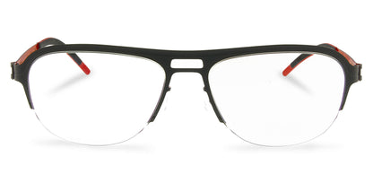 Free Form Eyewear™ Titanium 14g feather-light half frame glasses in green with red temple tips, luxury German design for men and women. Lightweight titanium eyeglasses ideal for strong prescriptions and all-day comfort.