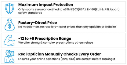 PROGEAR® Eyeguard Prescription Sports Glasses | 4 Sizes | 18 Colors